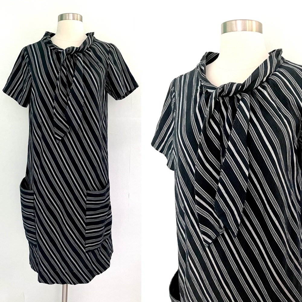 Vintage 60's mod striped black & white shift dress